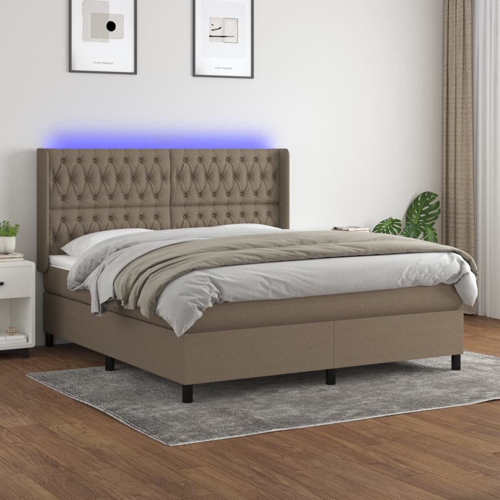 Κρεβάτι Boxspring με Στρώμα & LED Taupe 160x200 εκ. Υφασμάτινο - Pakobazaar