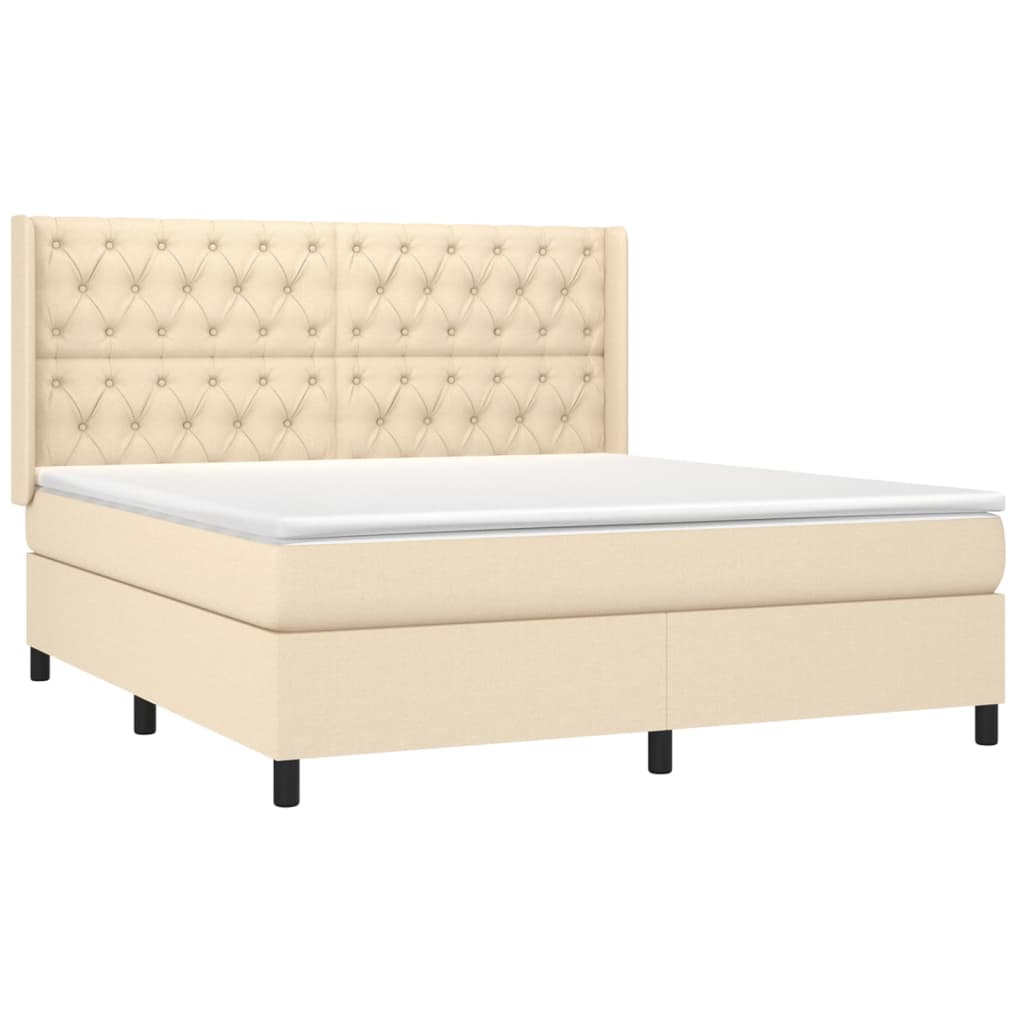 Κρεβάτι Boxspring με Στρώμα & LED Κρεμ 160x200 εκ. Υφασμάτινο