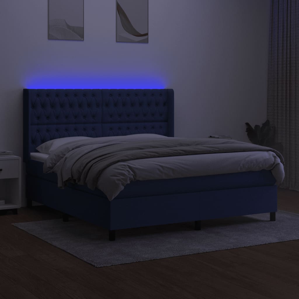 Κρεβάτι Boxspring με Στρώμα & LED Μπλε 160x200 εκ. Υφασμάτινο