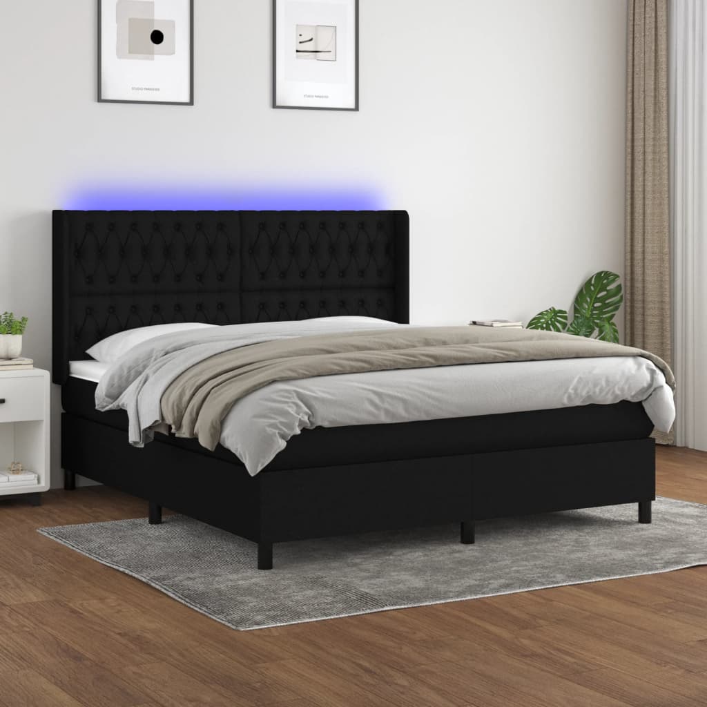 Κρεβάτι Boxspring με Στρώμα & LED Μαύρο 180x200 εκ. Υφασμάτινο