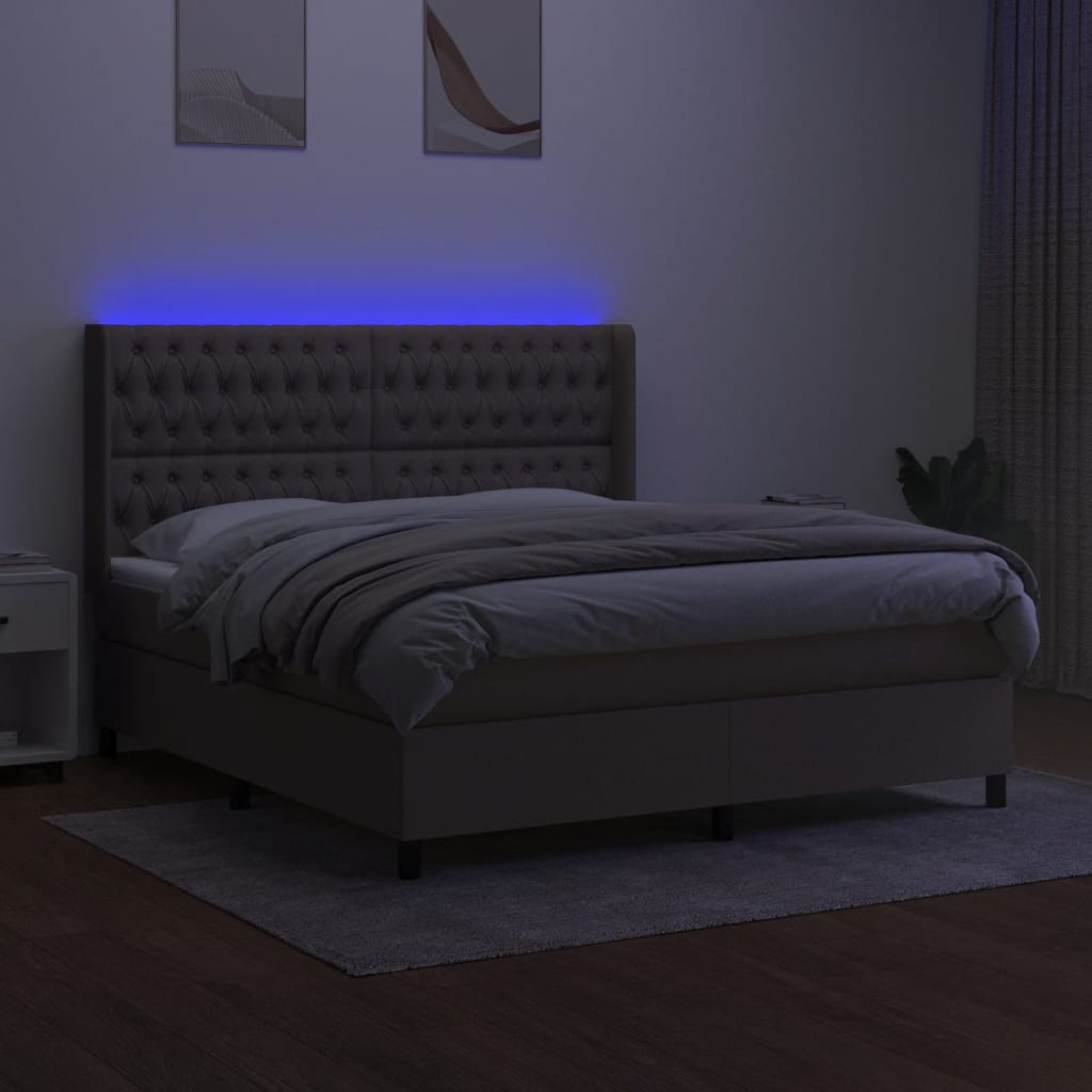 Κρεβάτι Boxspring με Στρώμα & LED Taupe 180x200 εκ. Υφασμάτινο