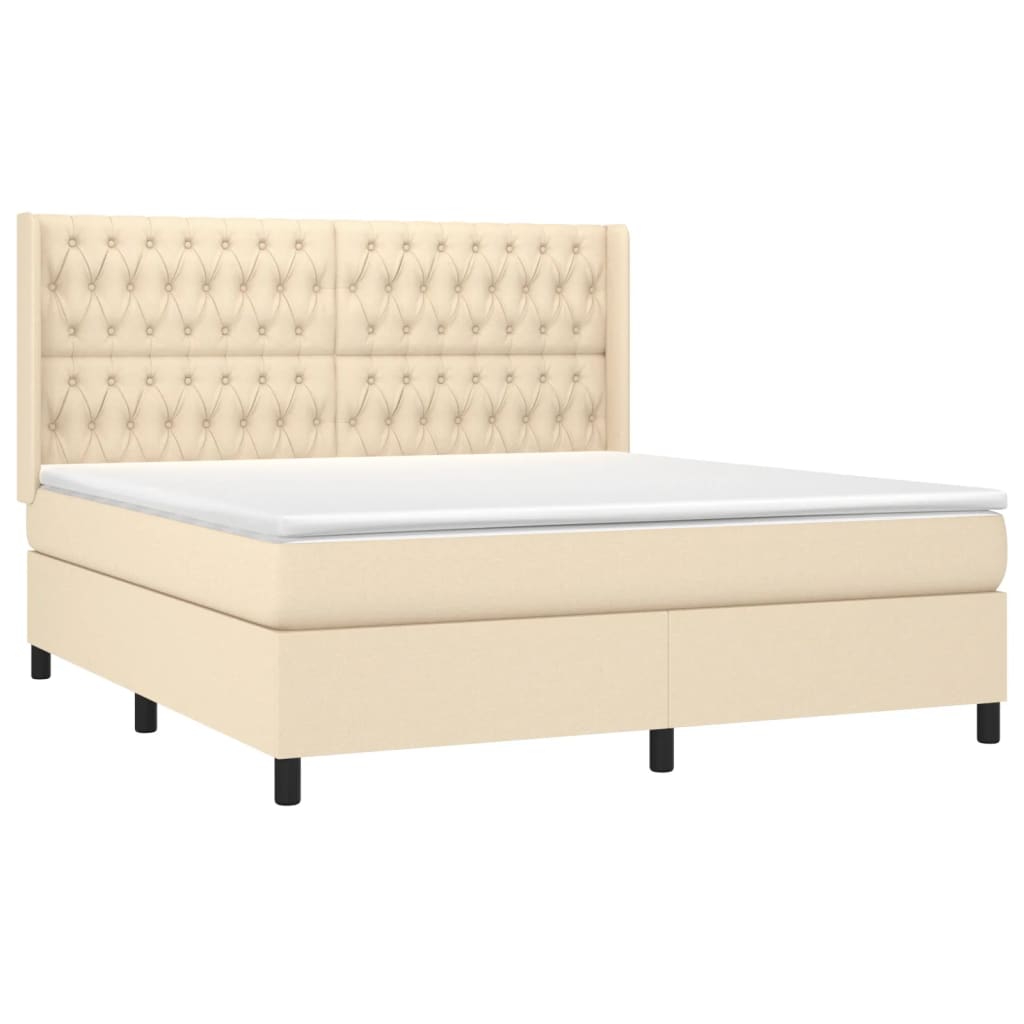 Κρεβάτι Boxspring με Στρώμα & LED Κρεμ 180x200 εκ. Υφασμάτινο