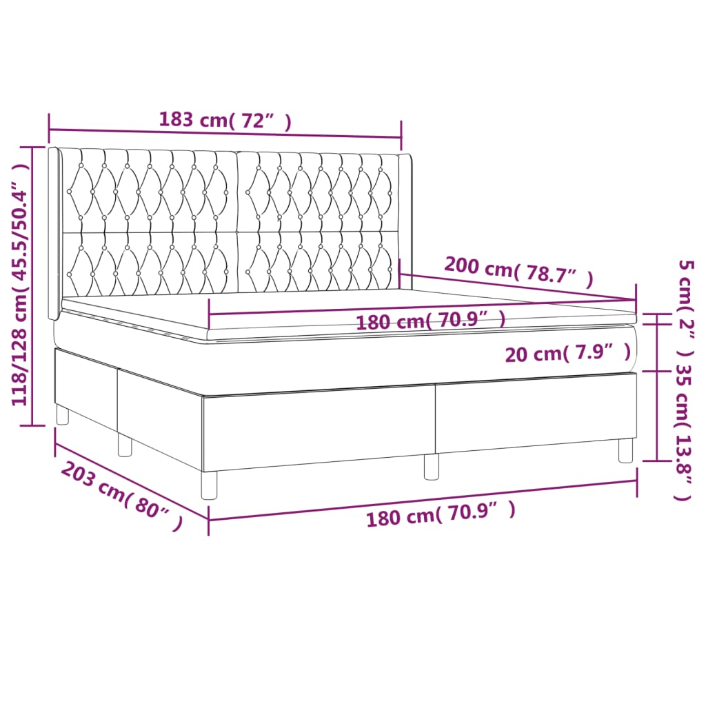 Κρεβάτι Boxspring με Στρώμα & LED Μπλε 180x200 εκ. Υφασμάτινο