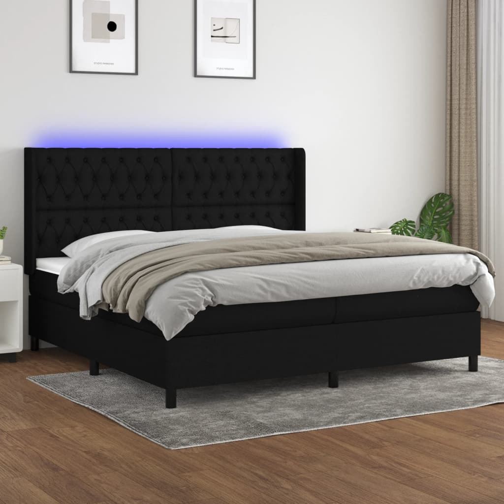 Κρεβάτι Boxspring με Στρώμα & LED Μαύρο 200x200 εκ. Υφασμάτινο