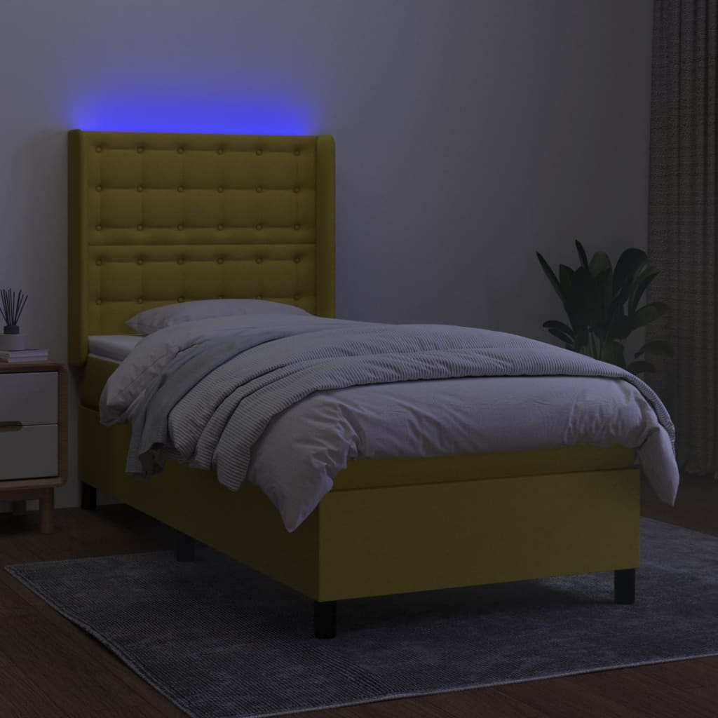 Κρεβάτι Boxspring με Στρώμα & LED Πράσινο 80x200 εκ. Υφασμάτινο