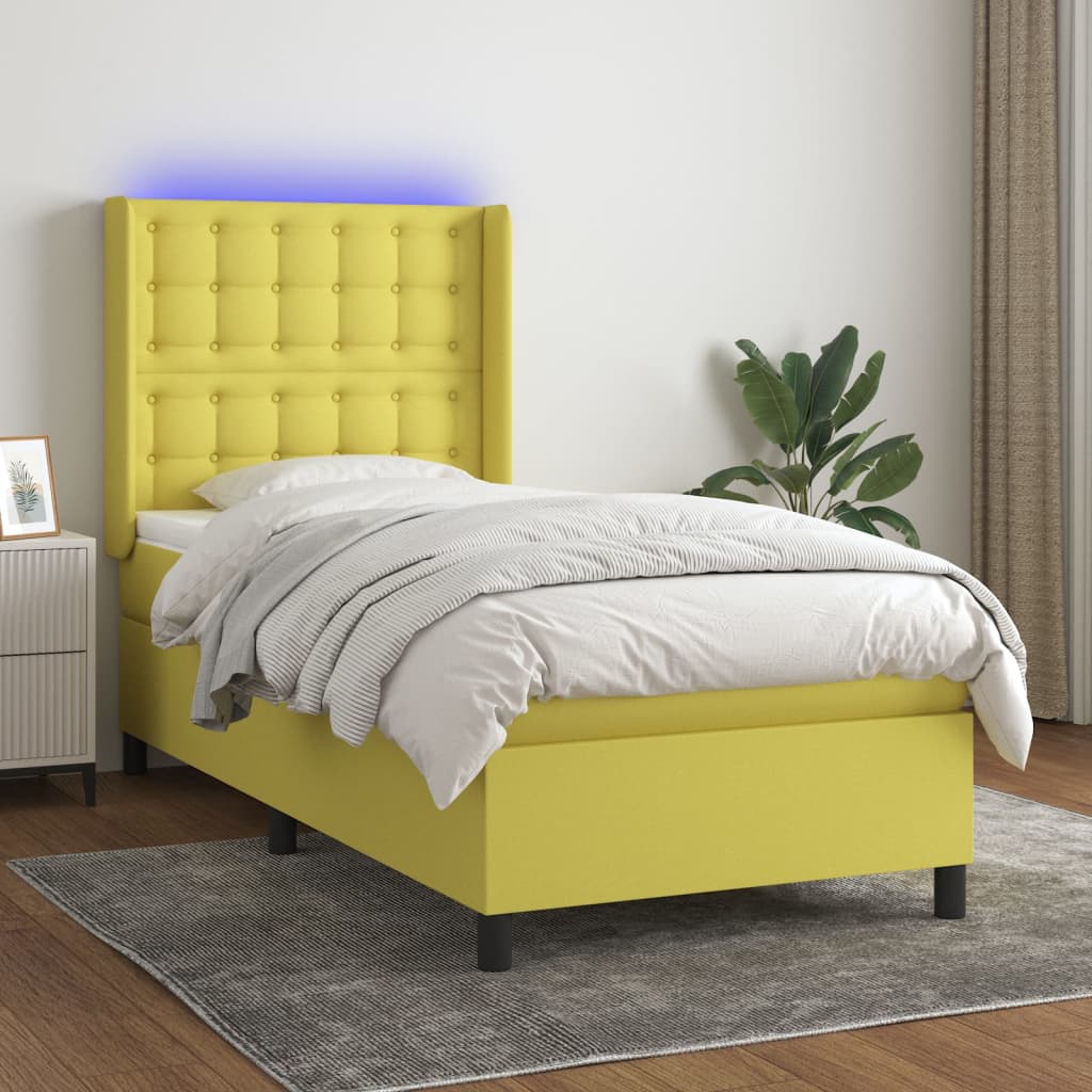 Κρεβάτι Boxspring με Στρώμα & LED Πράσινο 80x200 εκ. Υφασμάτινο