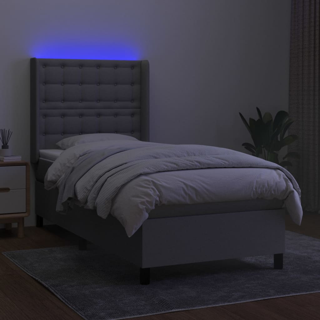 Κρεβάτι Boxspring με Στρώμα & LED Αν.Γκρι 90x190 εκ. Υφασμάτινο