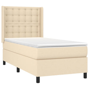 Κρεβάτι Boxspring με Στρώμα & LED Κρεμ 90x190 εκ. Υφασμάτινο
