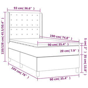 Κρεβάτι Boxspring με Στρώμα & LED Κρεμ 90x190 εκ. Υφασμάτινο