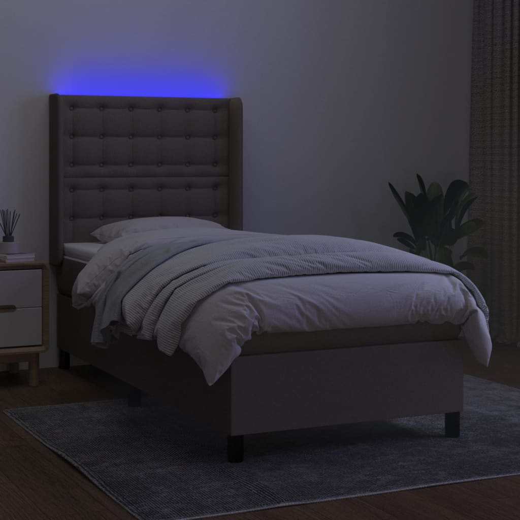 Κρεβάτι Boxspring με Στρώμα & LED Taupe 90x200 εκ. Υφασμάτινο