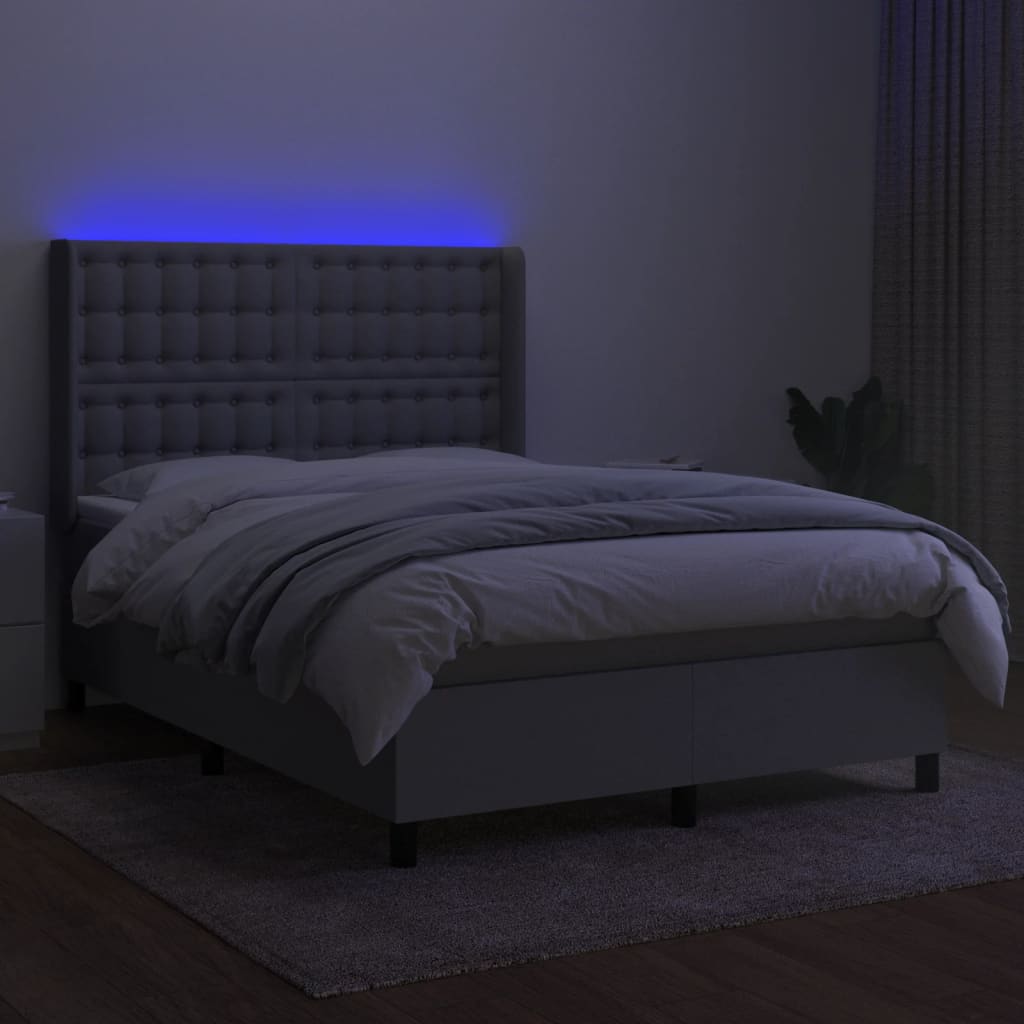 Κρεβάτι Boxspring με Στρώμα & LED Αν.Γκρι 140x190εκ. Υφασμάτινο