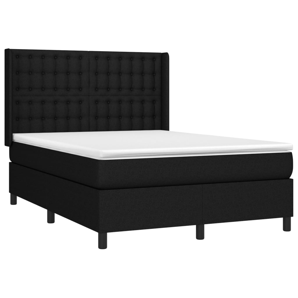 Κρεβάτι Boxspring με Στρώμα & LED Μαύρο 140x190 εκ. Υφασμάτινο