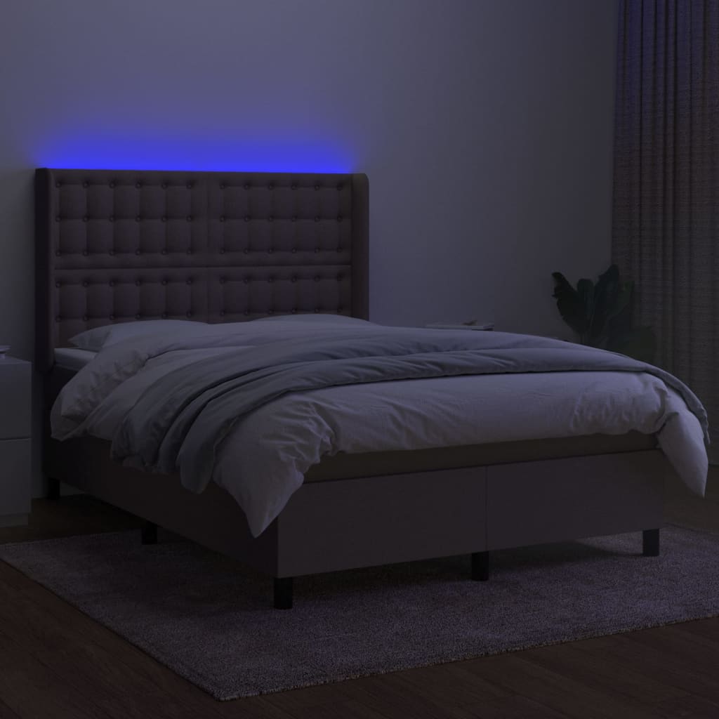 Κρεβάτι Boxspring με Στρώμα & LED Taupe 140x190 εκ. Υφασμάτινο