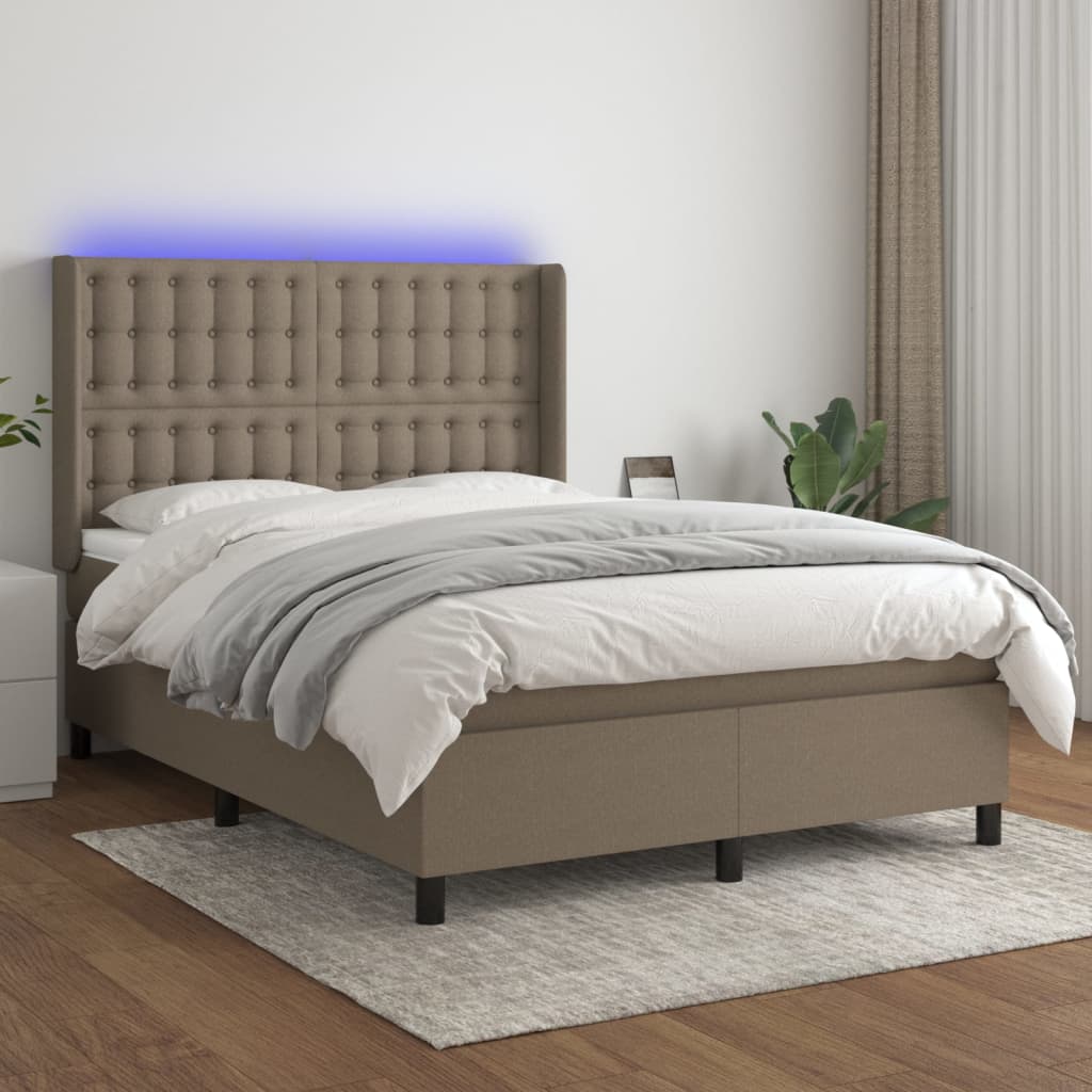 Κρεβάτι Boxspring με Στρώμα & LED Taupe 140x190 εκ. Υφασμάτινο