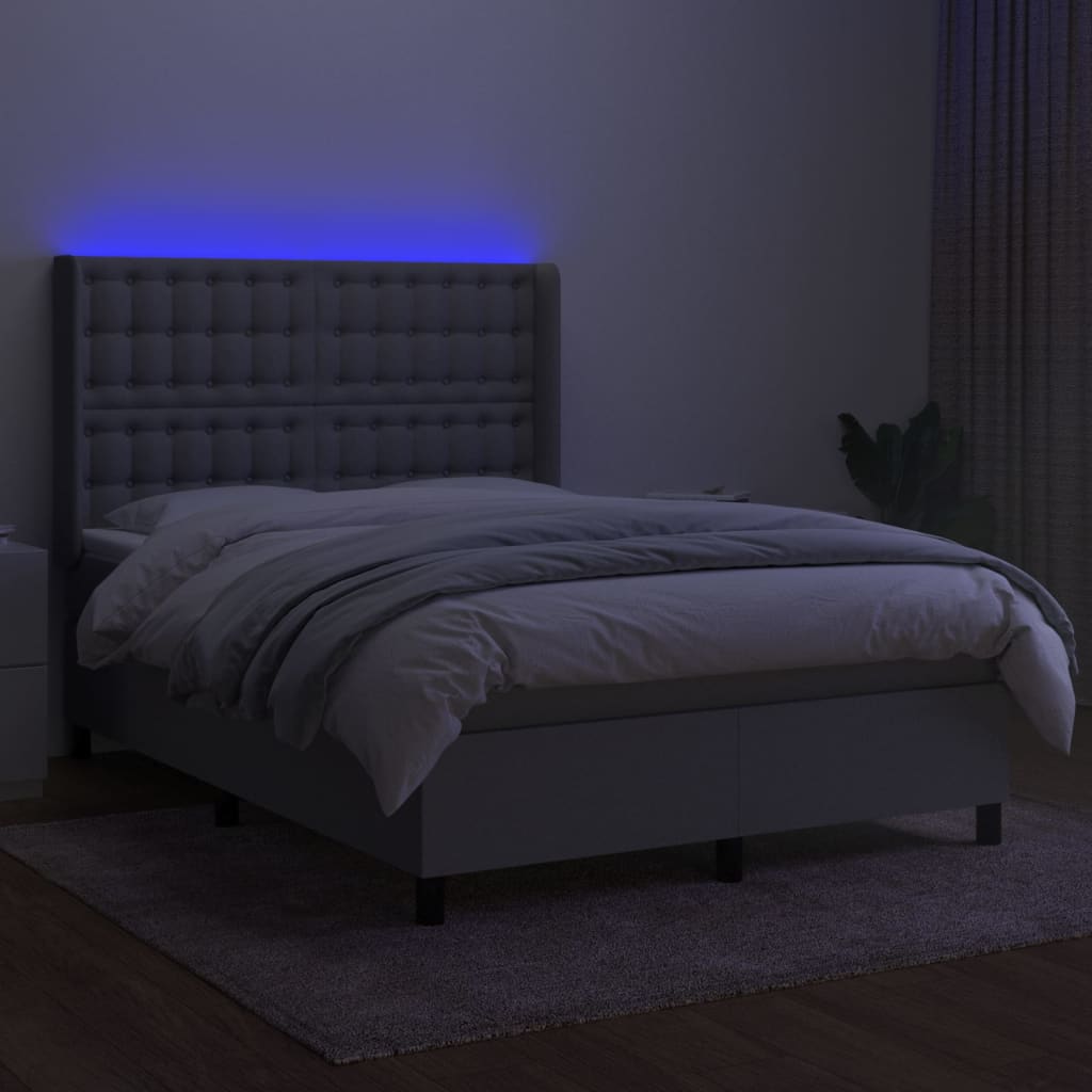 Κρεβάτι Boxspring με Στρώμα & LED Αν.Γκρι 140x200εκ. Υφασμάτινο