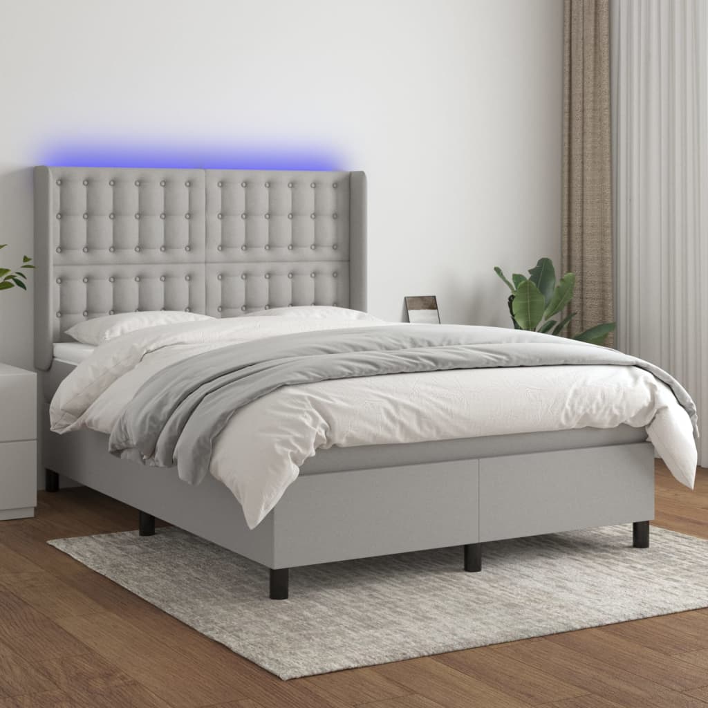 Κρεβάτι Boxspring με Στρώμα & LED Αν.Γκρι 140x200εκ. Υφασμάτινο