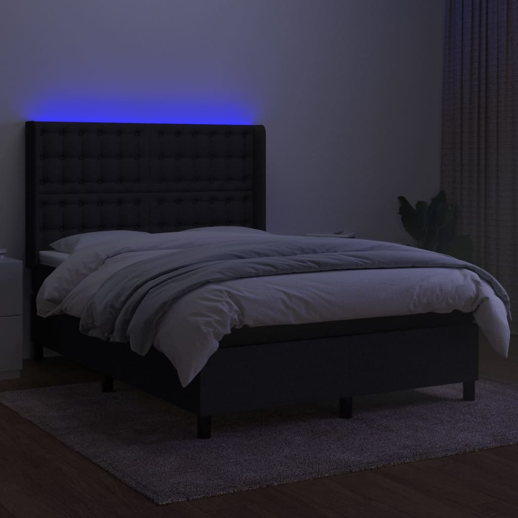 Κρεβάτι Boxspring με Στρώμα & LED Μαύρο 140x200 εκ. Υφασμάτινο