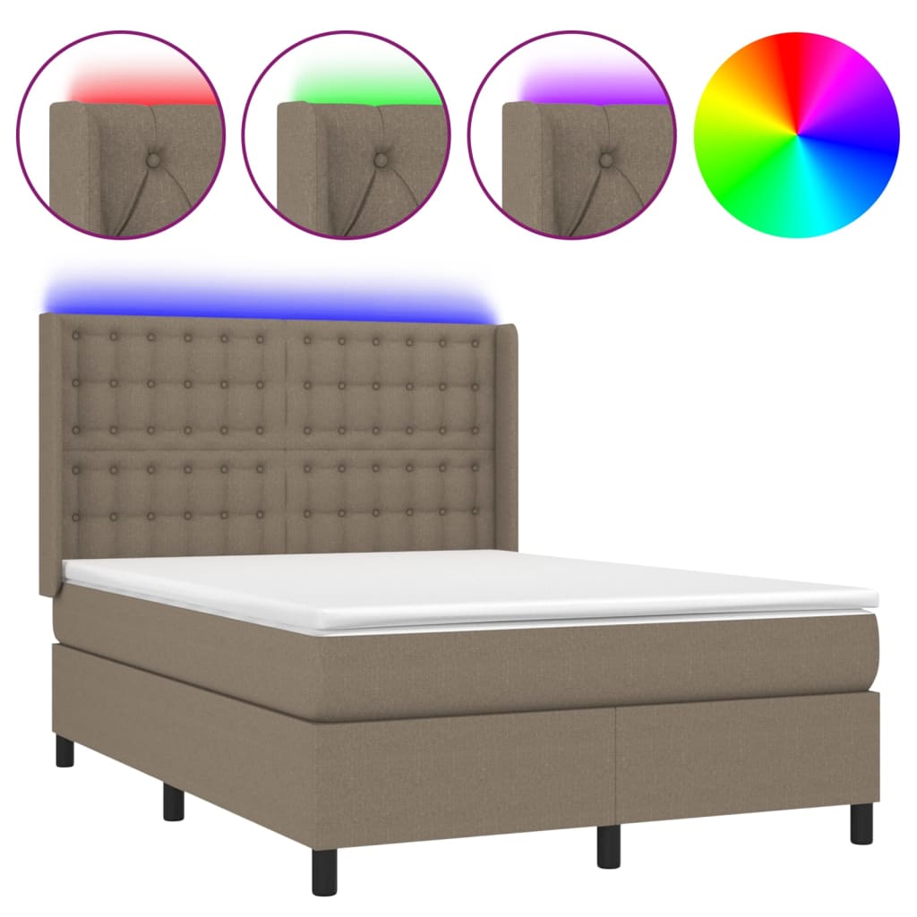 Κρεβάτι Boxspring με Στρώμα & LED Taupe 140x200 εκ. Υφασμάτινο