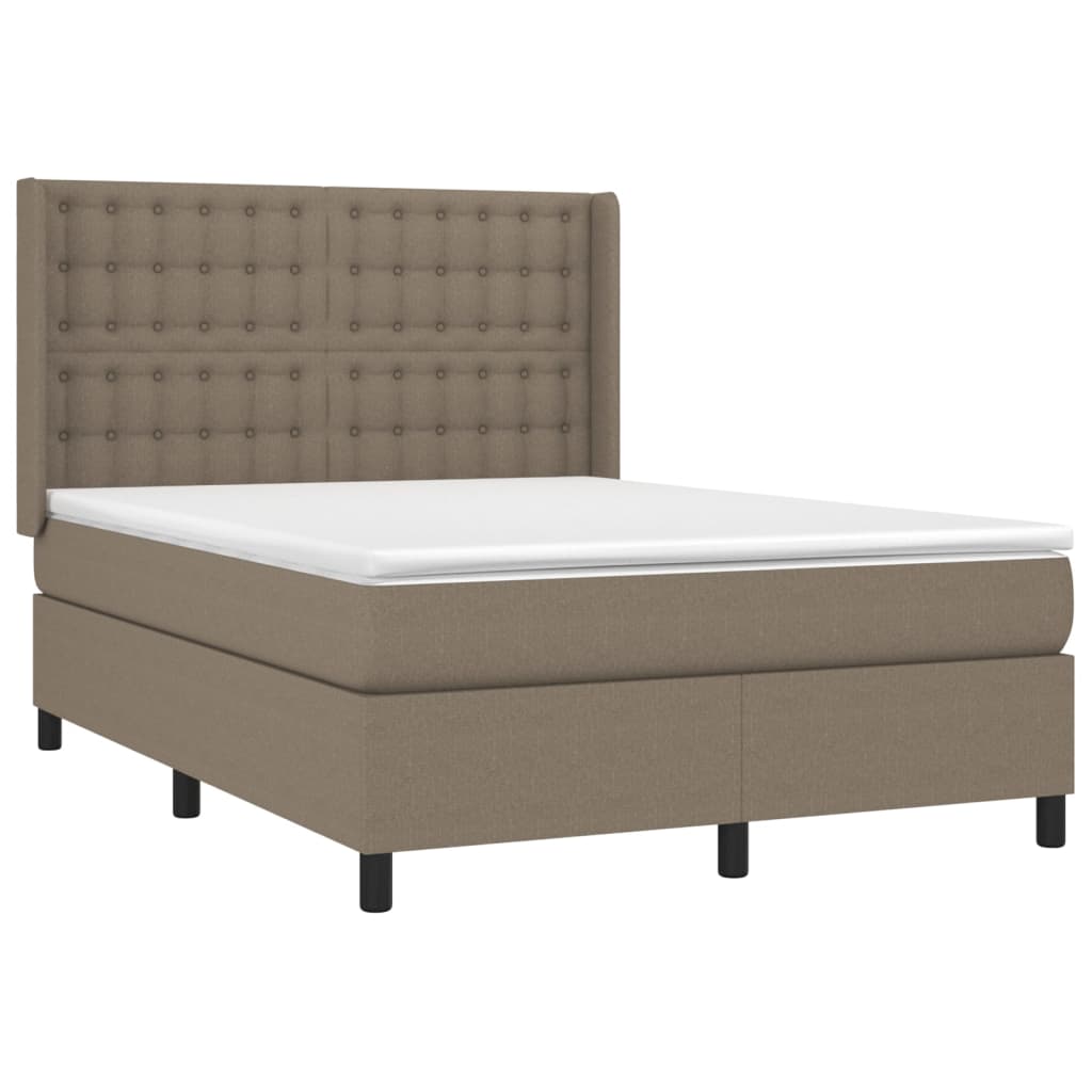 Κρεβάτι Boxspring με Στρώμα & LED Taupe 140x200 εκ. Υφασμάτινο