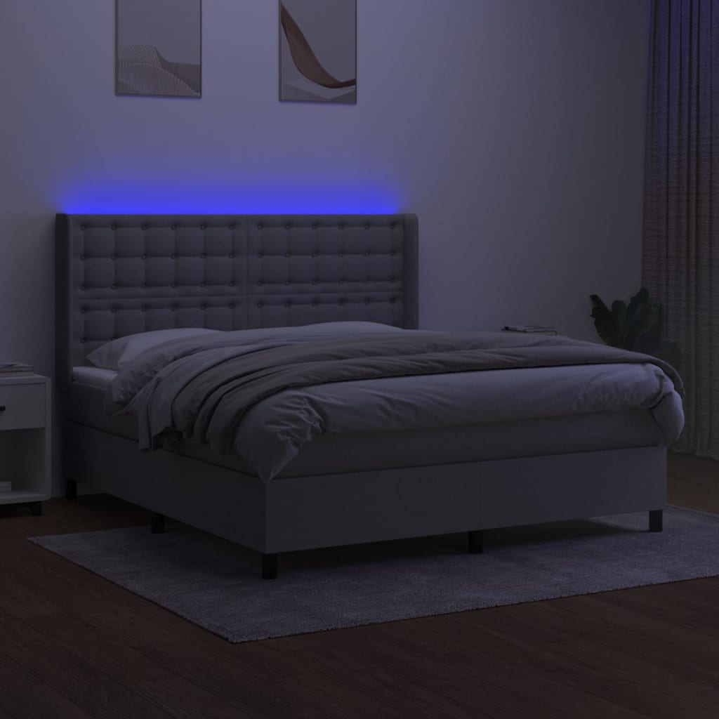 Κρεβάτι Boxspring με Στρώμα & LED Αν.Γκρι 160x200εκ. Υφασμάτινο