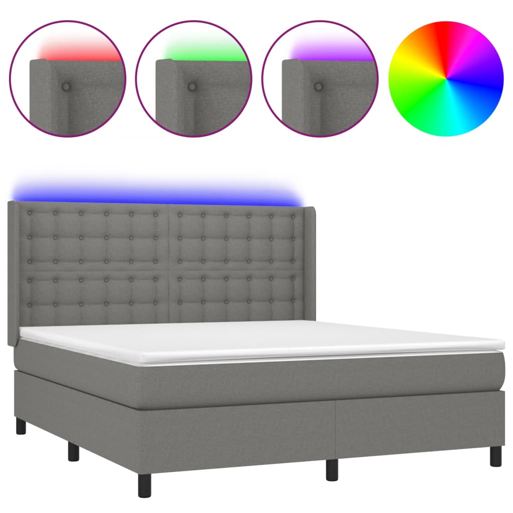 Κρεβάτι Boxspring με Στρώμα & LED Σκ.Γκρι 160x200 εκ Υφασμάτινο - Pakobazaar