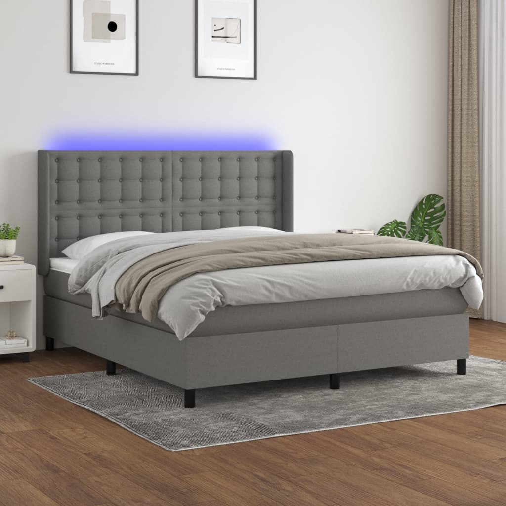 Κρεβάτι Boxspring με Στρώμα & LED Σκ.Γκρι 160x200 εκ Υφασμάτινο - Pakobazaar