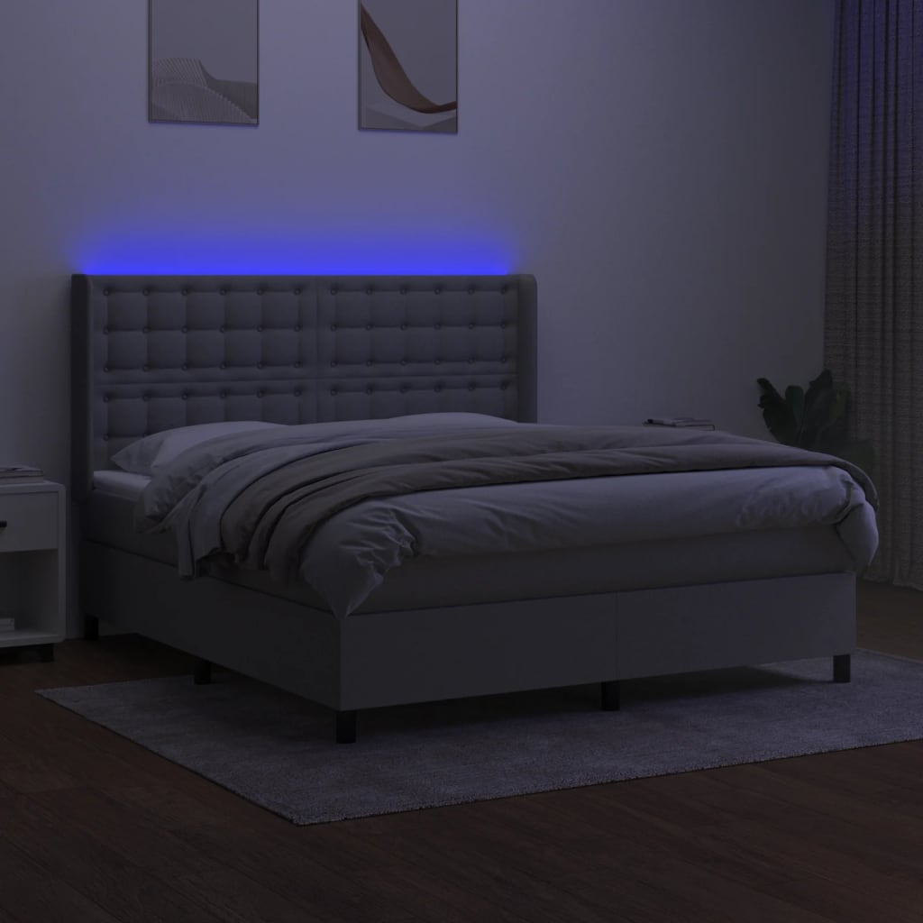 Κρεβάτι Boxspring με Στρώμα & LED Αν.Γκρι 180x200εκ. Υφασμάτινο