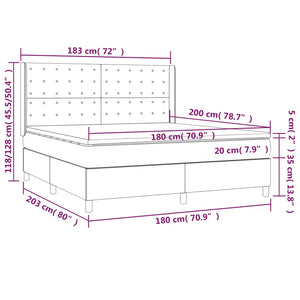Κρεβάτι Boxspring με Στρώμα & LED Αν.Γκρι 180x200εκ. Υφασμάτινο