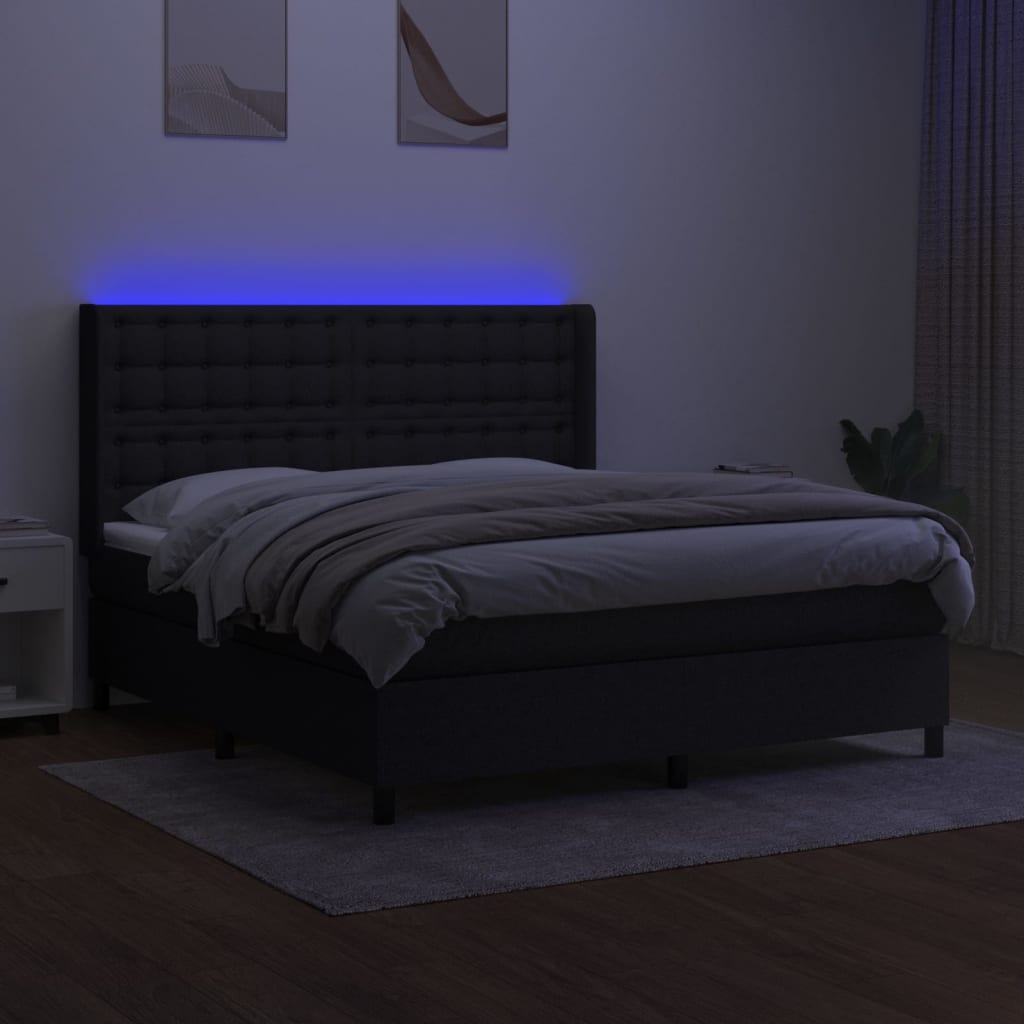 Κρεβάτι Boxspring με Στρώμα & LED Μαύρο 180x200 εκ. Υφασμάτινο
