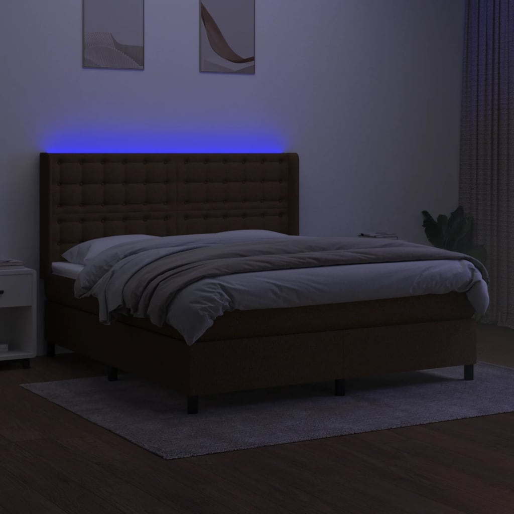 Κρεβάτι Boxspring με Στρώμα & LED Σκ.Καφέ 180x200εκ. Υφασμάτινο