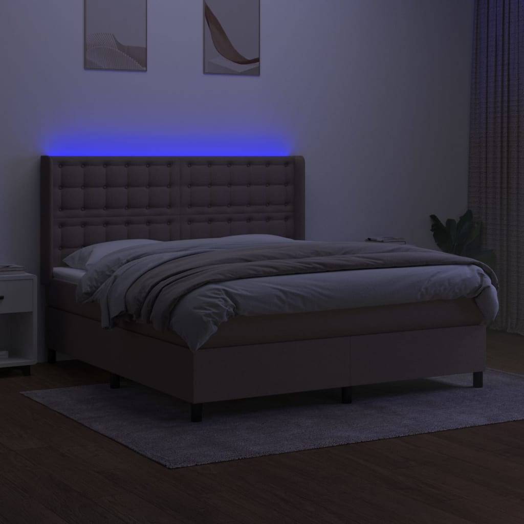 Κρεβάτι Boxspring με Στρώμα & LED Taupe 180x200 εκ. Υφασμάτινο