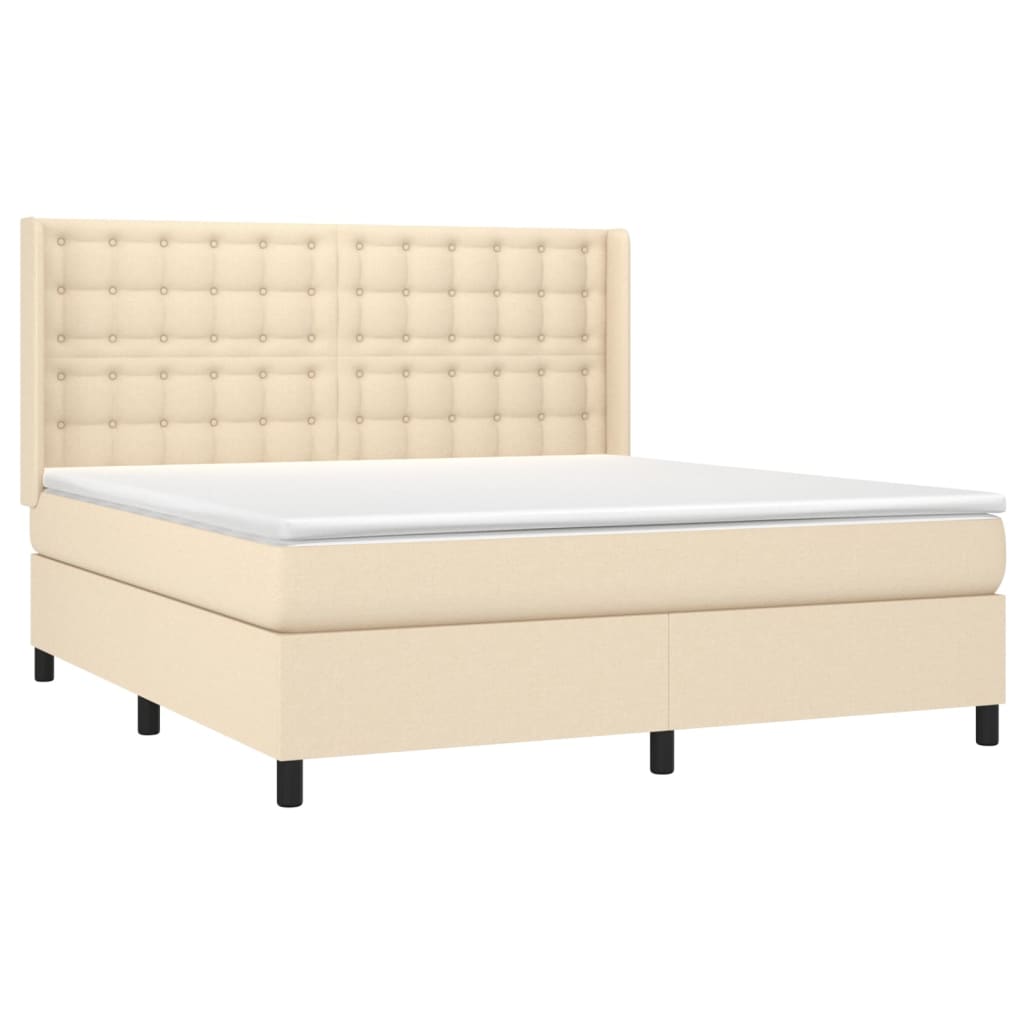 Κρεβάτι Boxspring με Στρώμα & LED Κρεμ 180x200 εκ. Υφασμάτινο