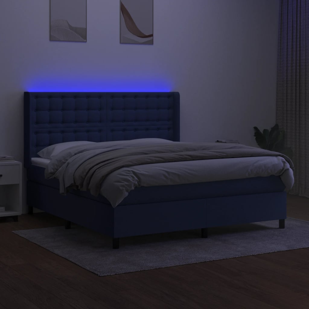 Κρεβάτι Boxspring με Στρώμα & LED Μπλε 180x200 εκ. Υφασμάτινο