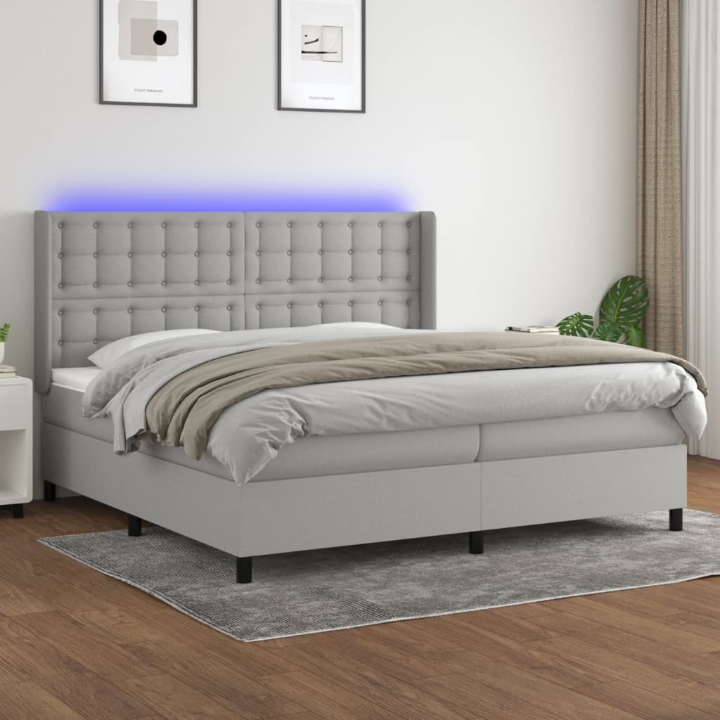Κρεβάτι Boxspring με Στρώμα & LED Αν.Γκρι 200x200εκ. Υφασμάτινο