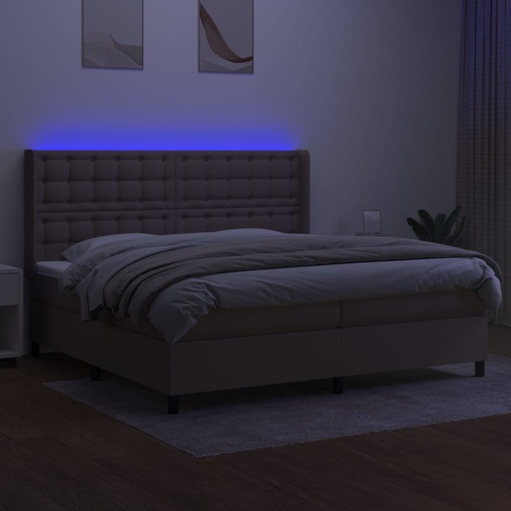 Κρεβάτι Boxspring με Στρώμα & LED Taupe 200x200 εκ. Υφασμάτινο