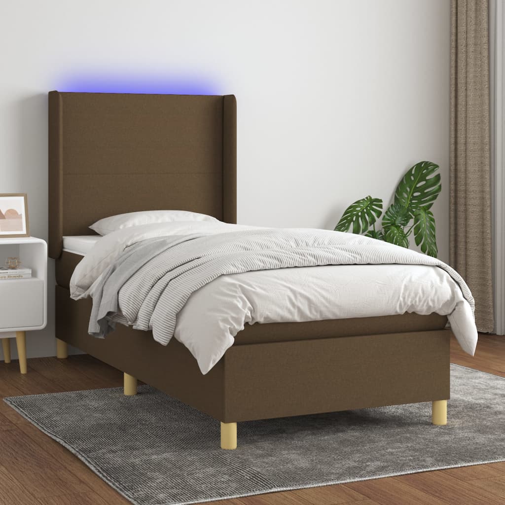 Κρεβάτι Boxspring με Στρώμα & LED Σκ.Καφέ 80x200 εκ. Υφασμάτινο