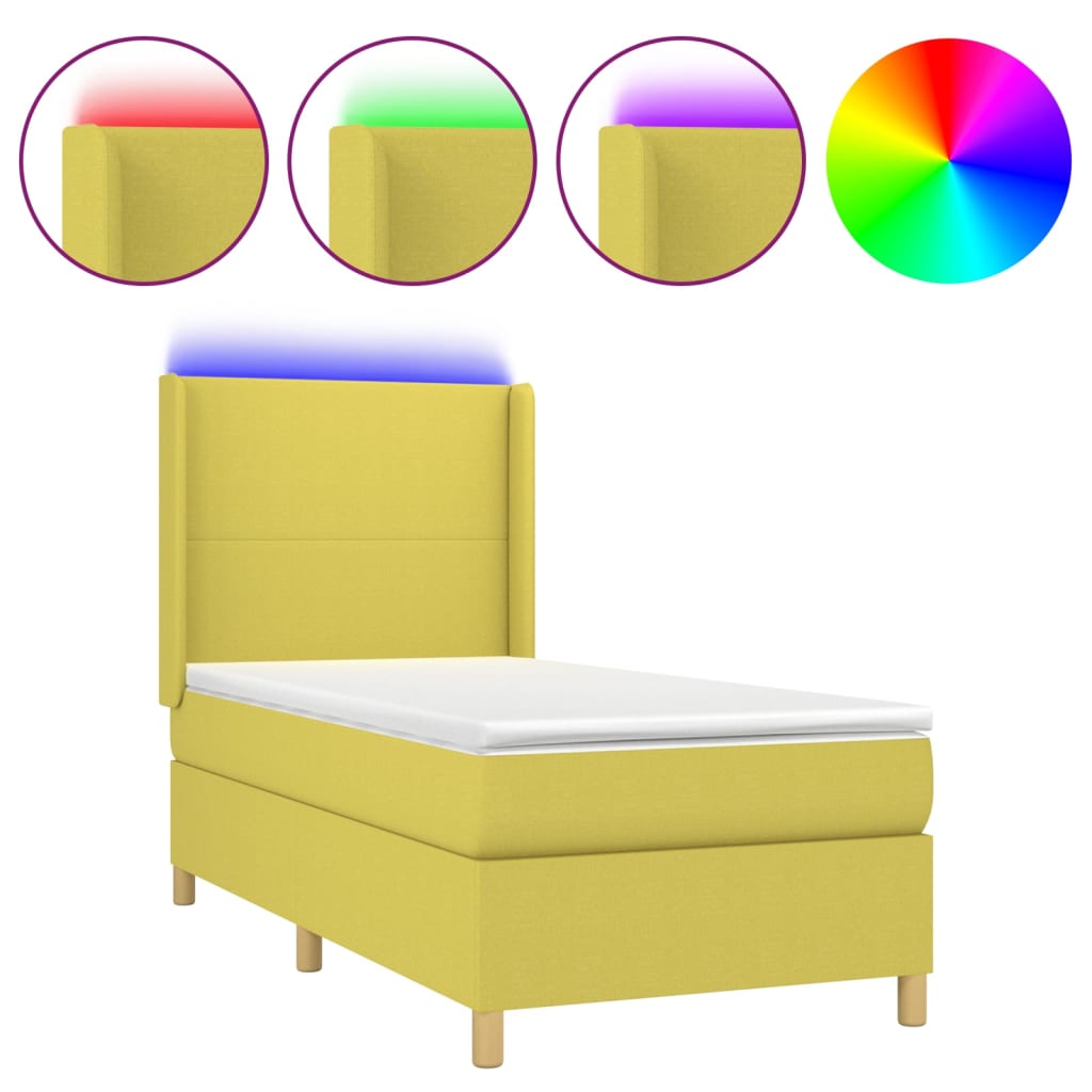 Κρεβάτι Boxspring με Στρώμα & LED Πράσινο 80x200 εκ. Υφασμάτινο