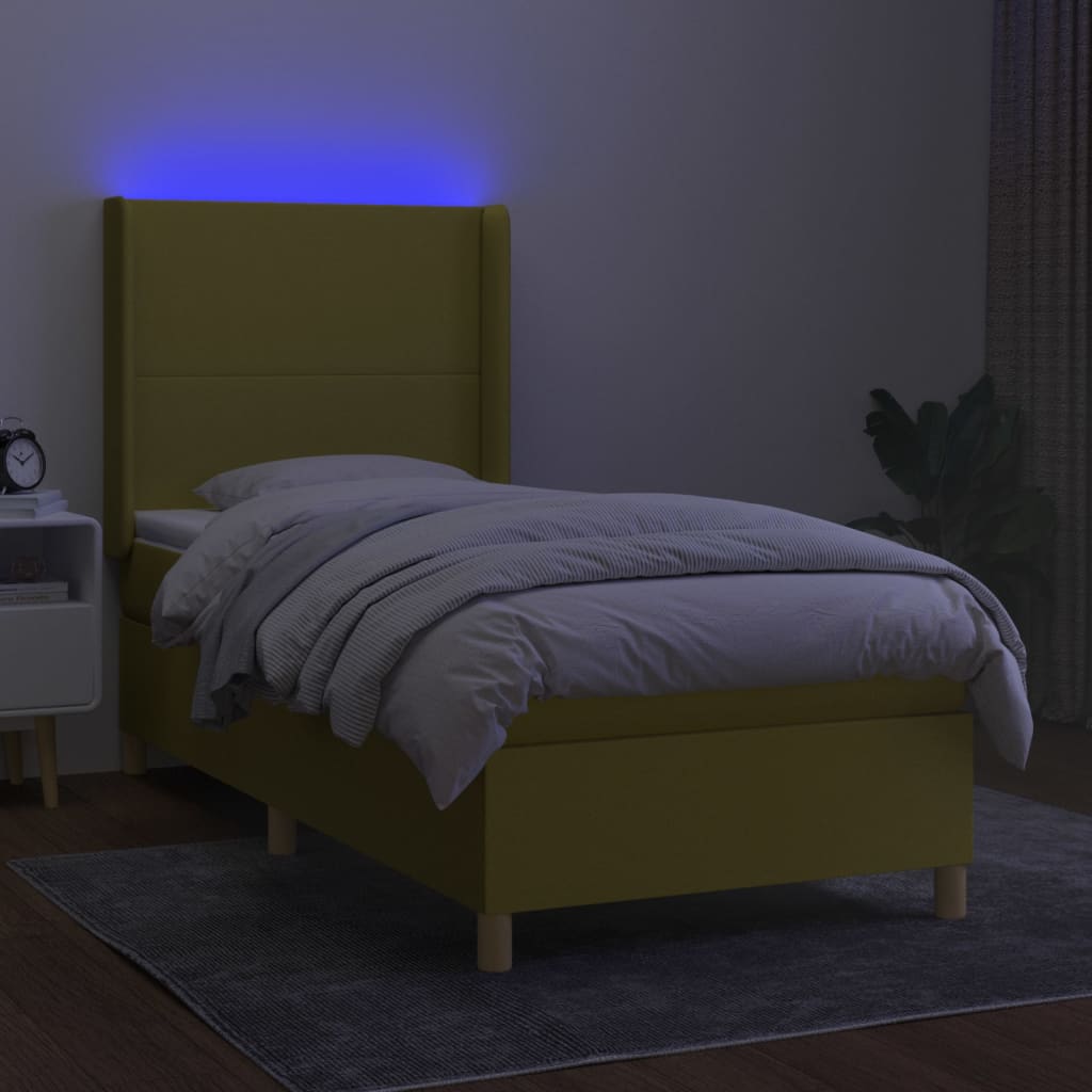 Κρεβάτι Boxspring με Στρώμα & LED Πράσινο 80x200 εκ. Υφασμάτινο