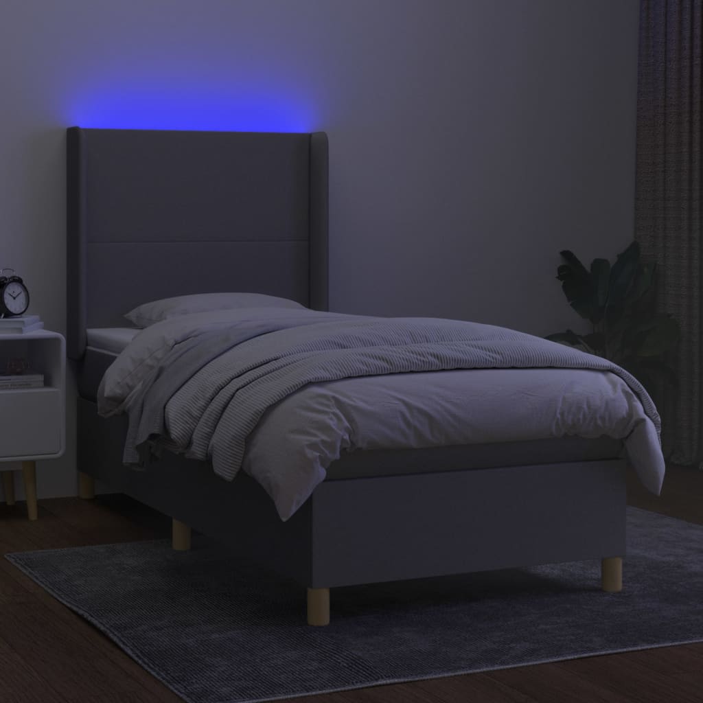 Κρεβάτι Boxspring με Στρώμα & LED Αν.Γκρι 90x190 εκ. Υφασμάτινο