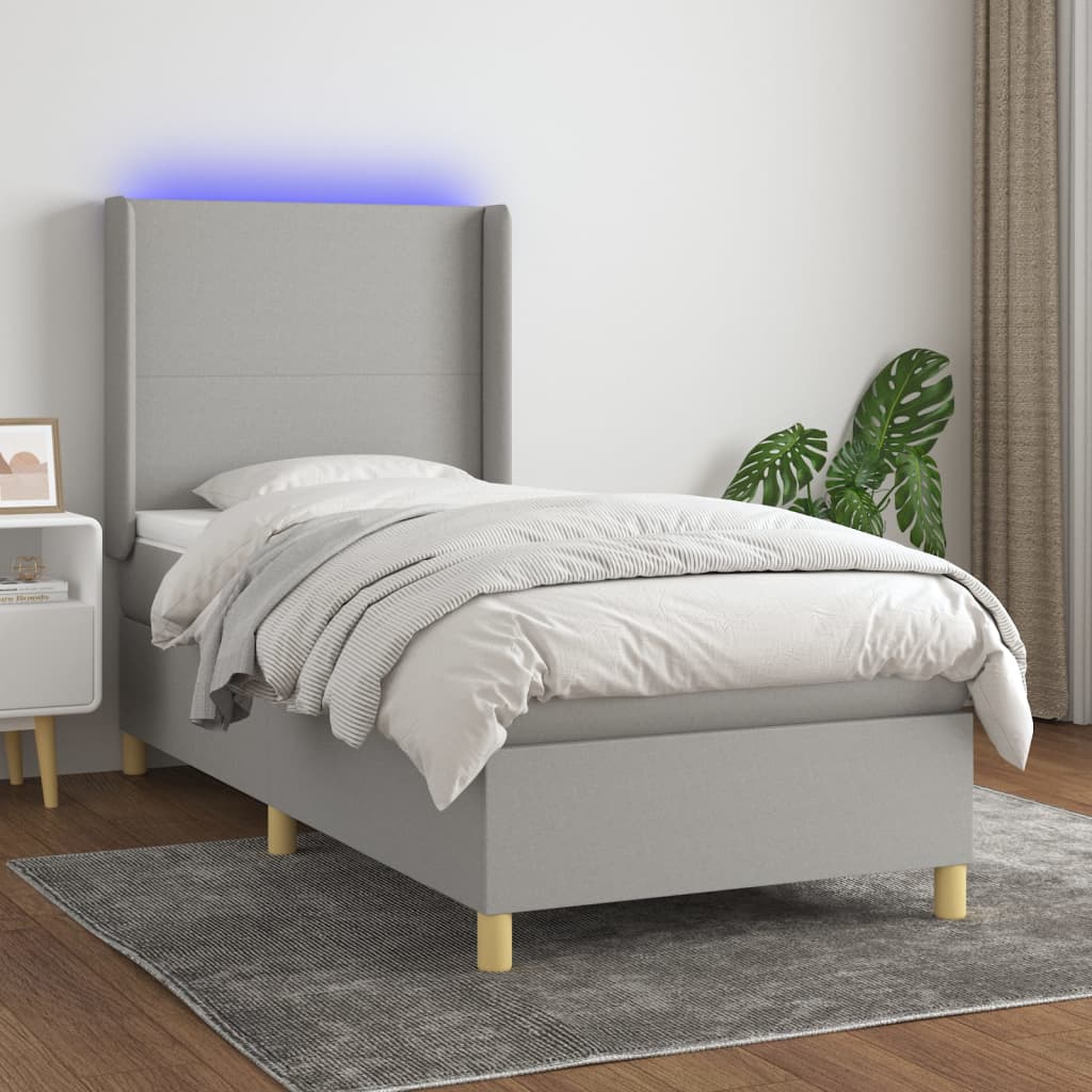 Κρεβάτι Boxspring με Στρώμα & LED Αν.Γκρι 90x190 εκ. Υφασμάτινο