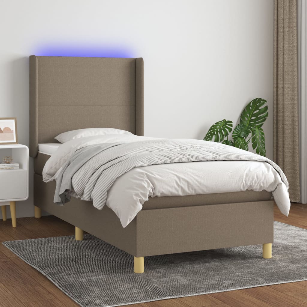 Κρεβάτι Boxspring με Στρώμα & LED Taupe 90x190 εκ. Υφασμάτινο
