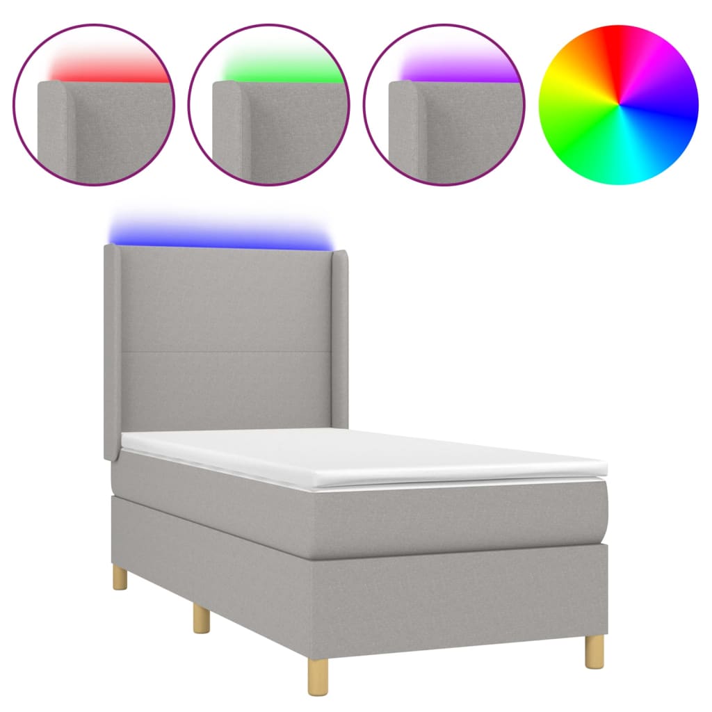 Κρεβάτι Boxspring με Στρώμα & LED Αν.Γκρι 90x200 εκ. Υφασμάτινο - Pakobazaar