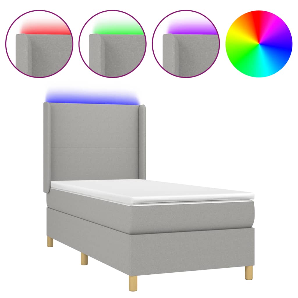 Κρεβάτι Boxspring με Στρώμα & LED Αν.Γκρι 100x200εκ. Υφασμάτινο