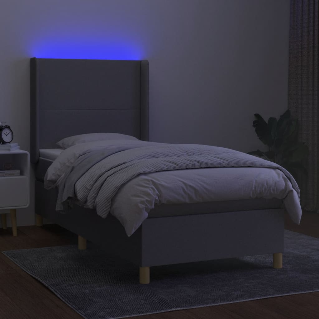 Κρεβάτι Boxspring με Στρώμα & LED Αν.Γκρι 100x200εκ. Υφασμάτινο