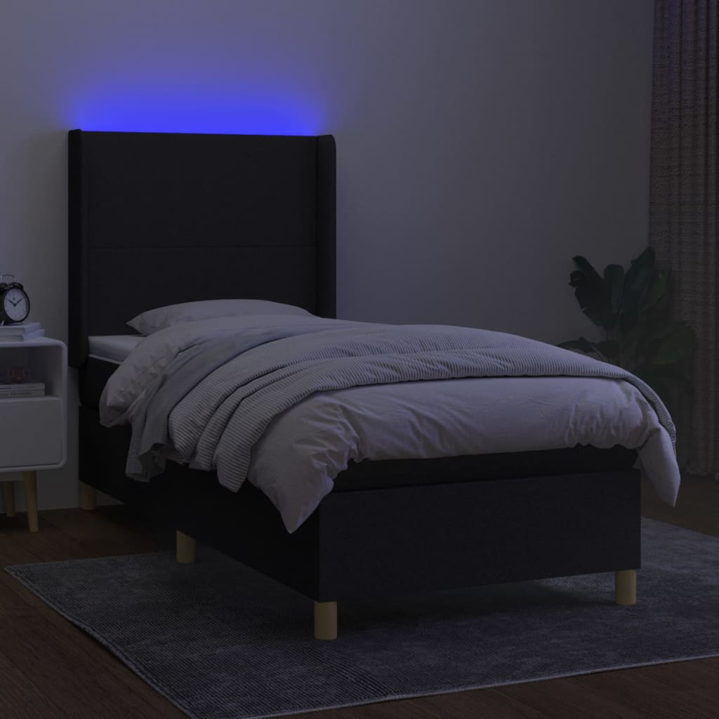 Κρεβάτι Boxspring με Στρώμα & LED Μαύρο 100x200 εκ. Υφασμάτινο