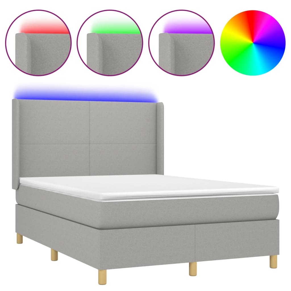 Κρεβάτι Boxspring με Στρώμα & LED Αν.Γκρι 140x190εκ. Υφασμάτινο
