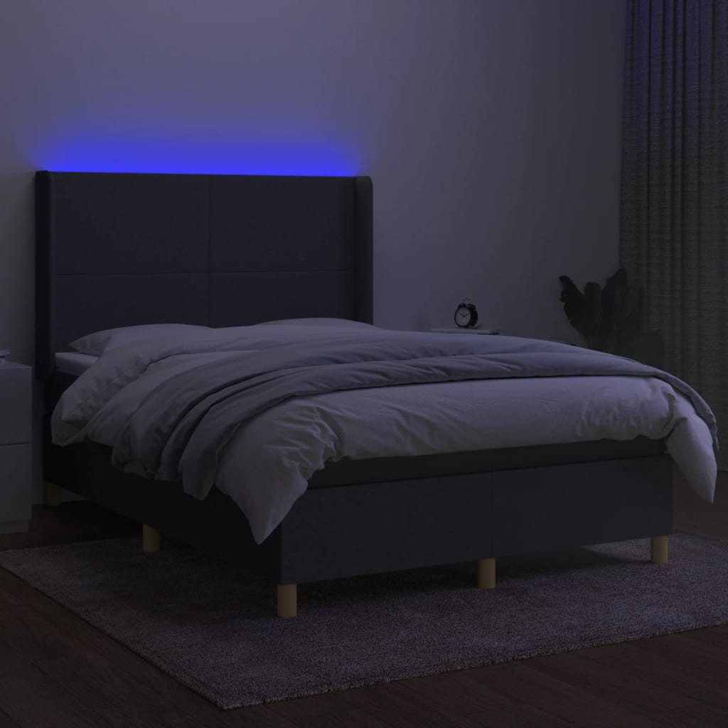Κρεβάτι Boxspring με Στρώμα & LED Σκ.Γκρι 140x190εκ. Υφασμάτινο