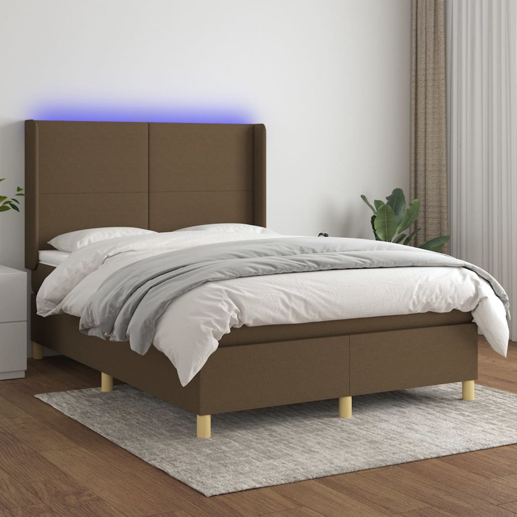 Κρεβάτι Boxspring με Στρώμα & LED Σκ.Καφέ 140x190εκ. Υφασμάτινο - Pakobazaar