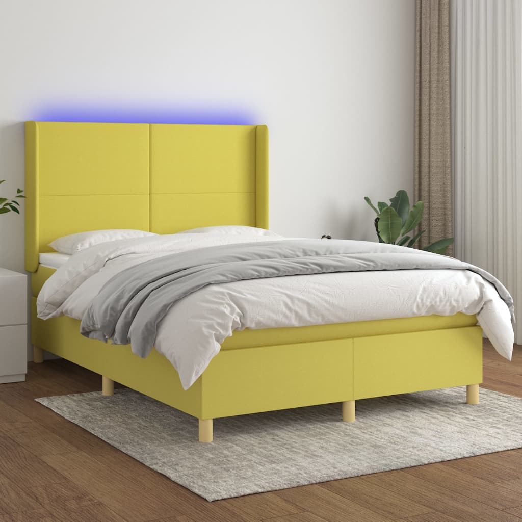 Κρεβάτι Boxspring με Στρώμα & LED Πράσινο 140x190 εκ Υφασμάτινο