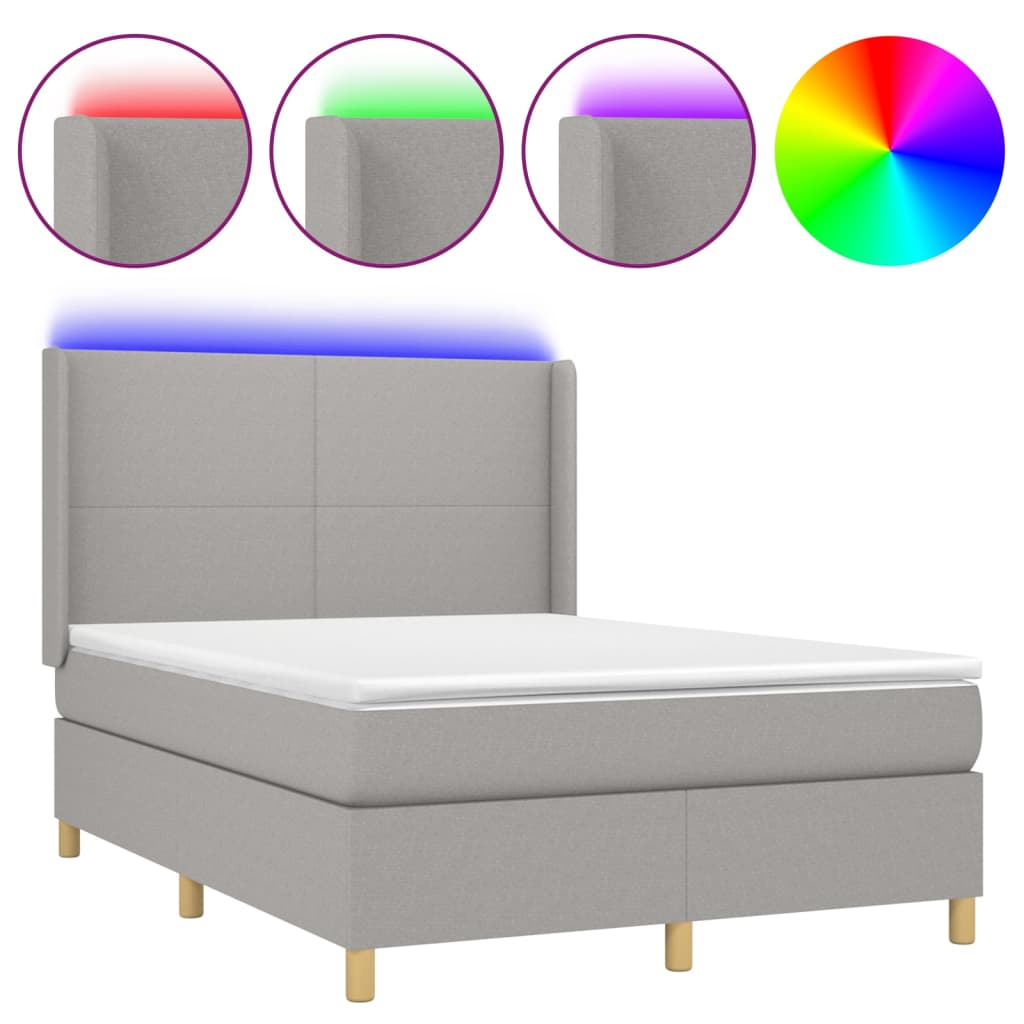 Κρεβάτι Boxspring με Στρώμα & LED Αν.Γκρι 140x200εκ. Υφασμάτινο